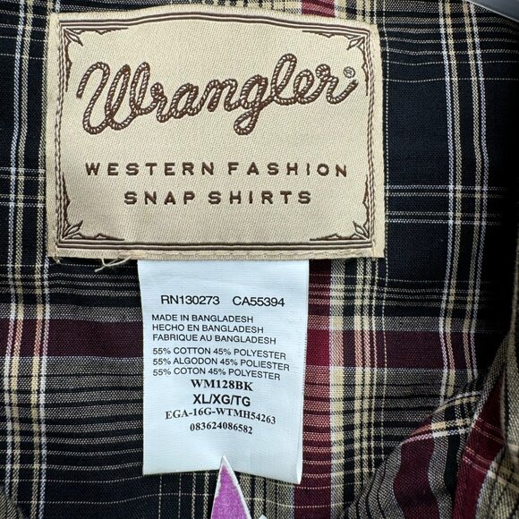 Wrangler Mens Western Fashion Snap Shirt XL Plaid 55% Cotton 45% Polyester - Picture 3 of 7